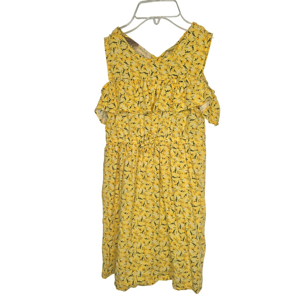 Roebuck & Co Girls Yellow Floral Cold Shoulder Ruffle Dress Size M 7/8